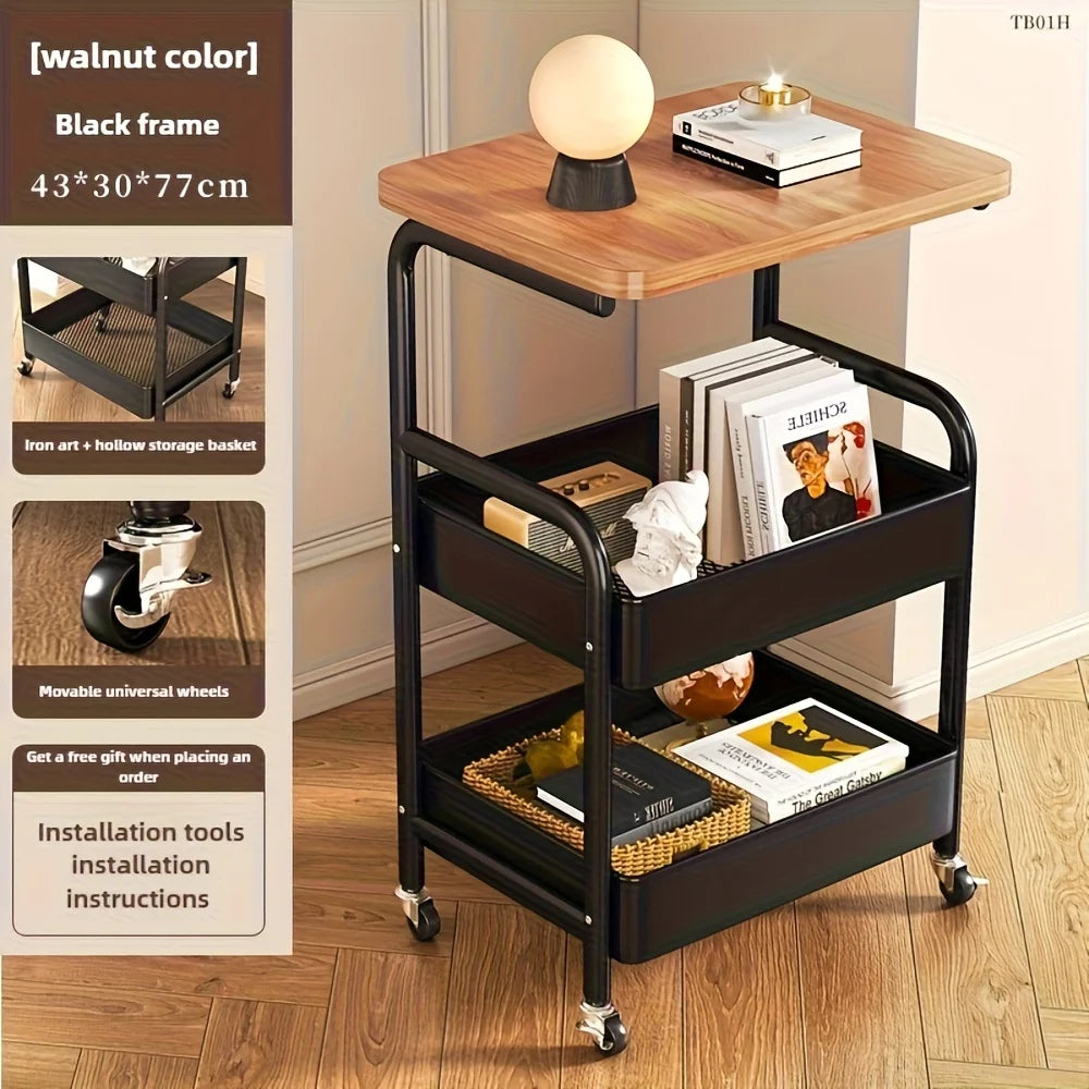 Three-shelf mobile cart with tabletop