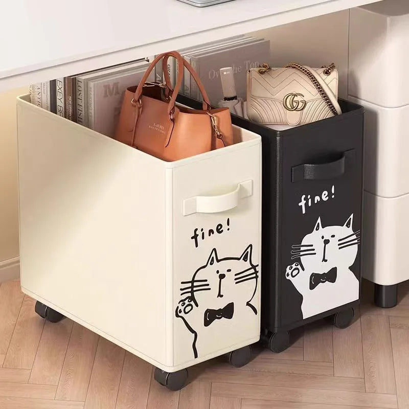 Foldable storage cart with wheels, under-desk organizer