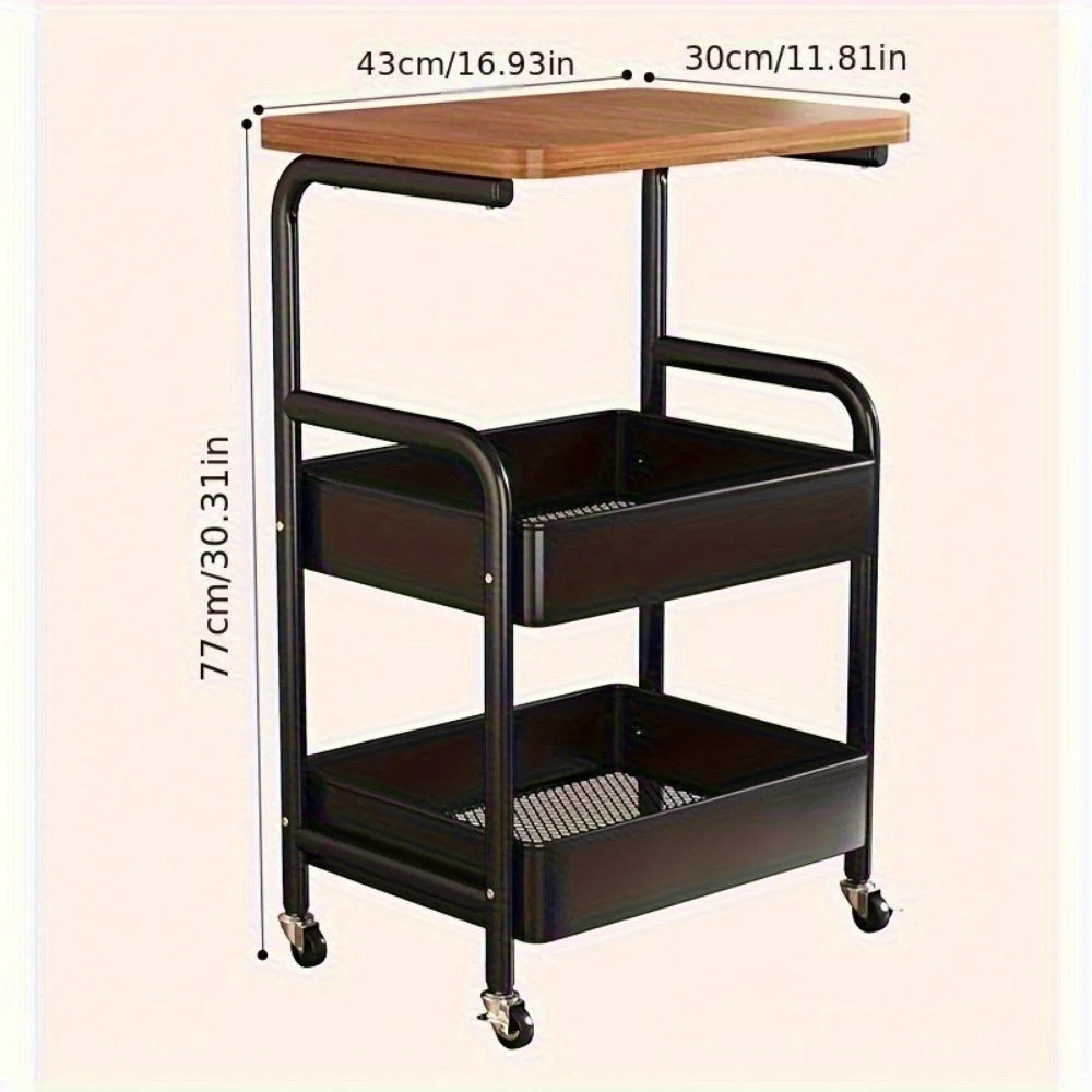 Three-shelf mobile cart with tabletop