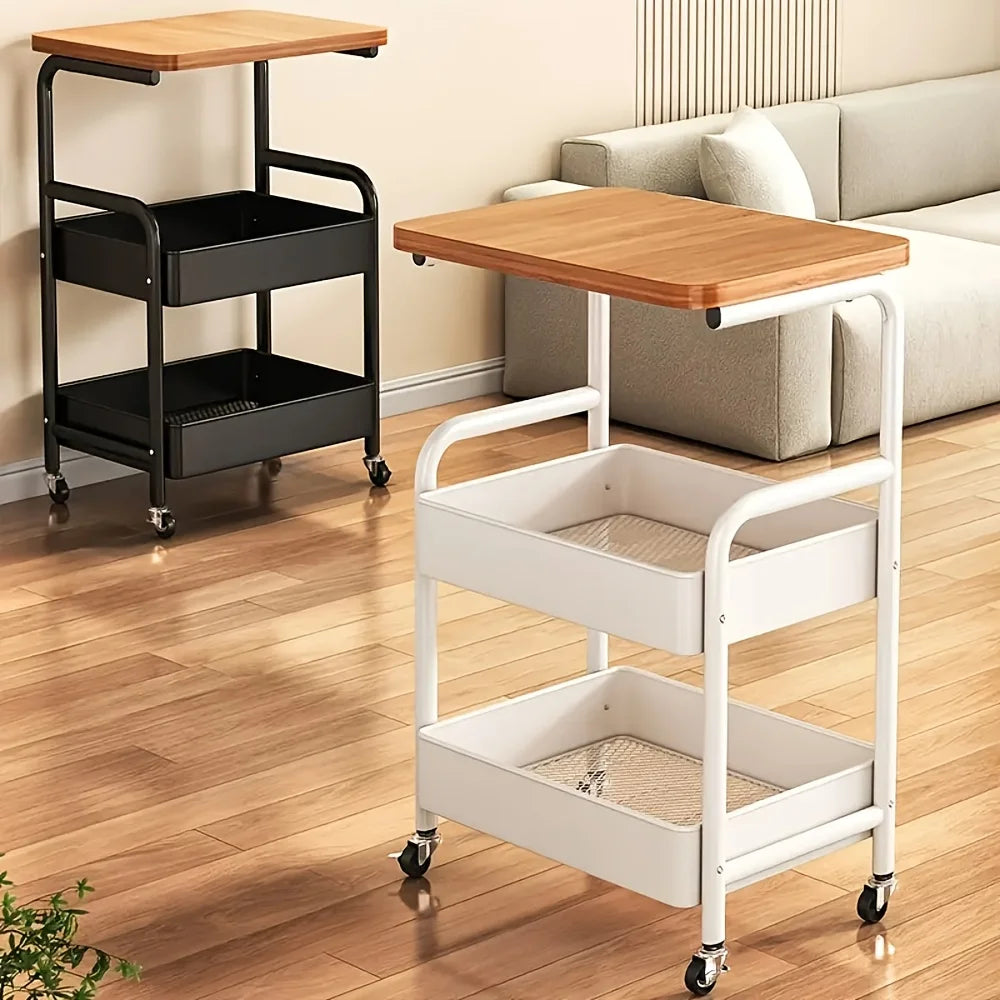 Three-shelf mobile cart with tabletop