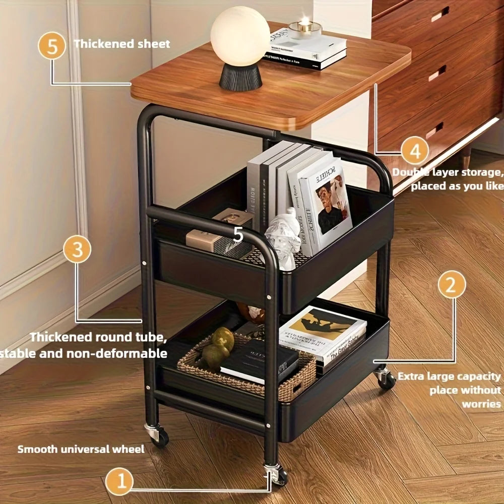 Three-shelf mobile cart with tabletop