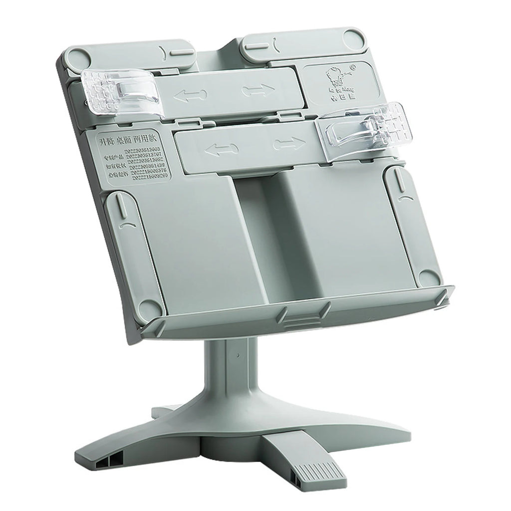 Adjustable book stand, equipped with a holder for books and tablets.
