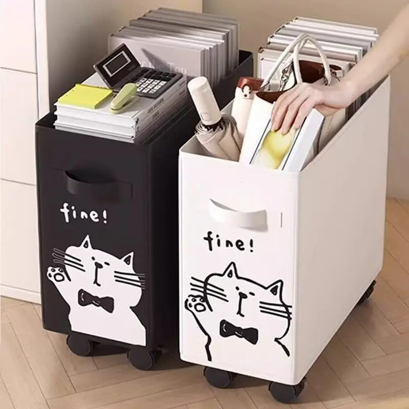 Foldable storage cart with wheels, under-desk organizer