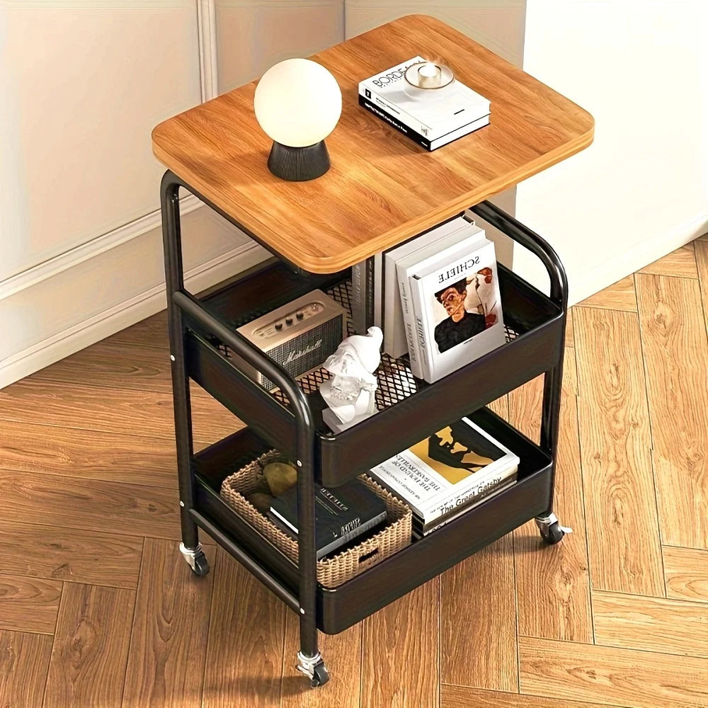 Three-shelf mobile cart with tabletop