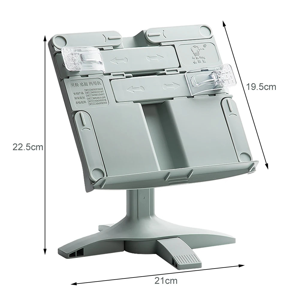Adjustable book stand, equipped with a holder for books and tablets.
