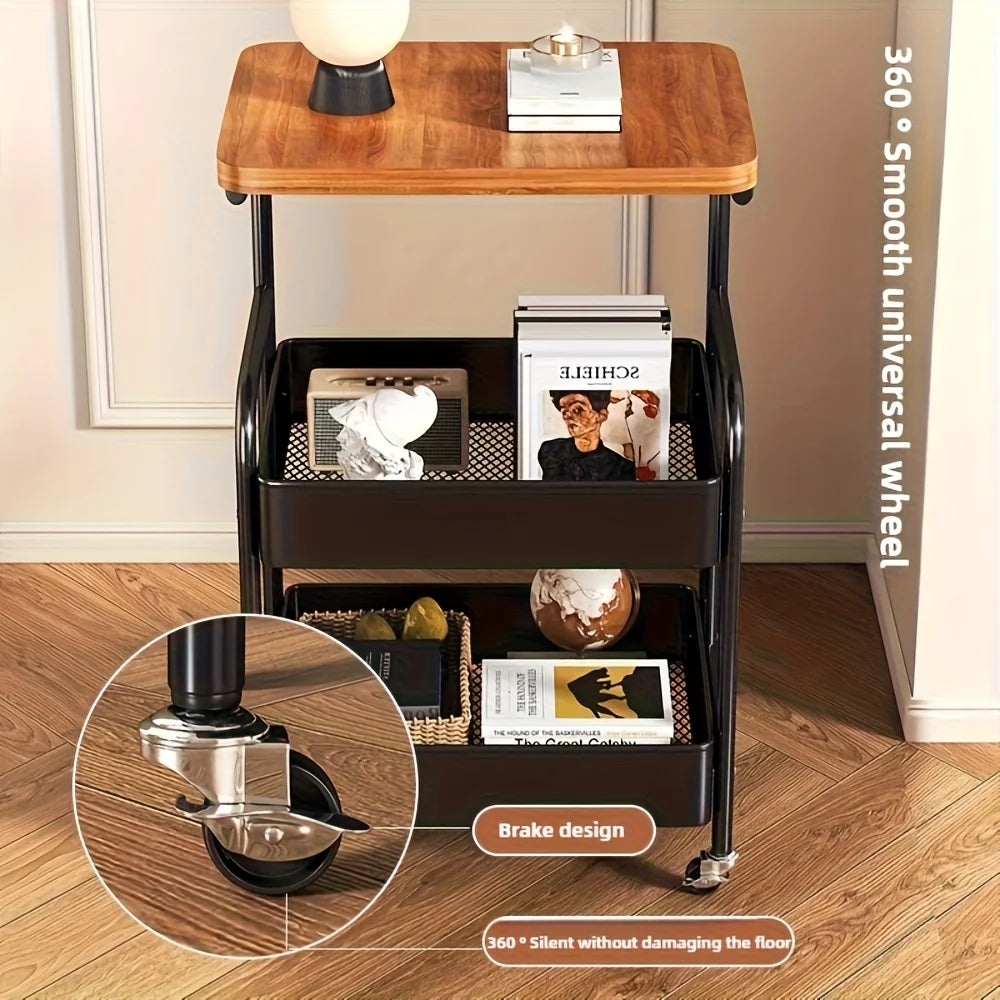 Three-shelf mobile cart with tabletop