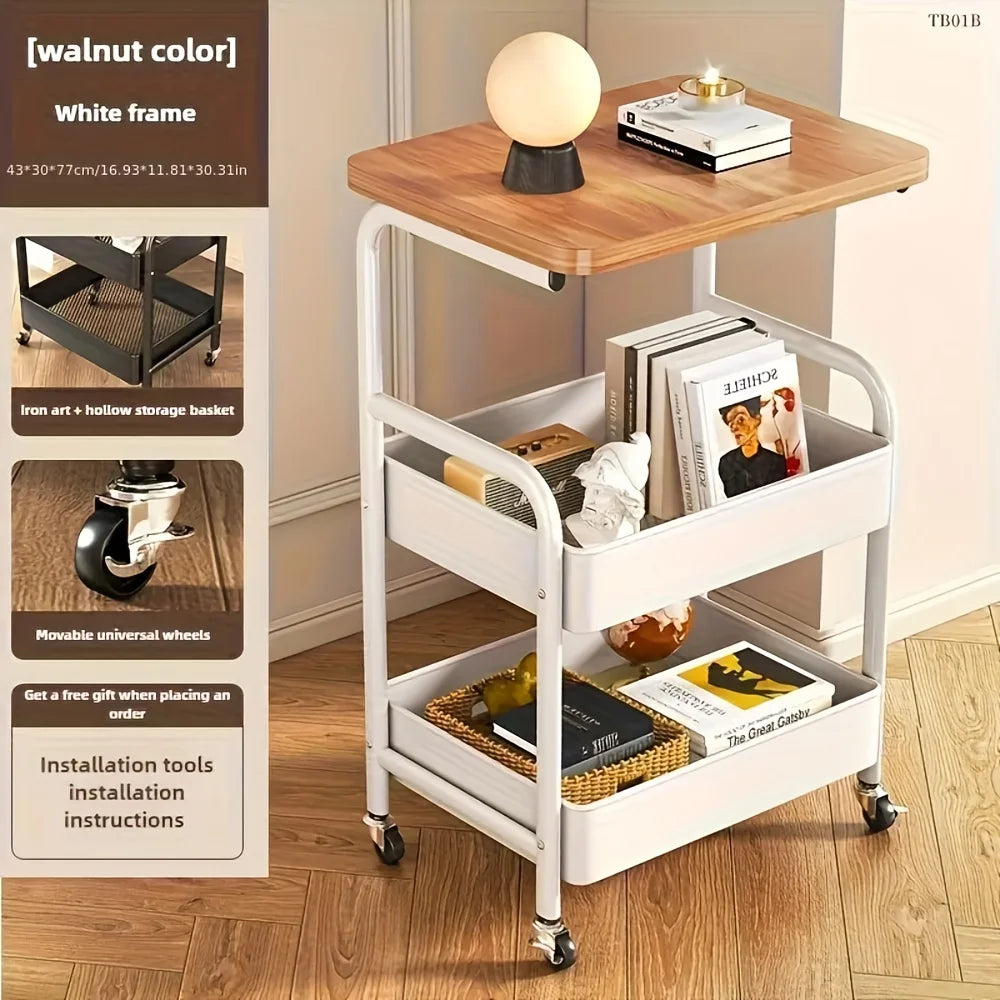 Three-shelf mobile cart with tabletop