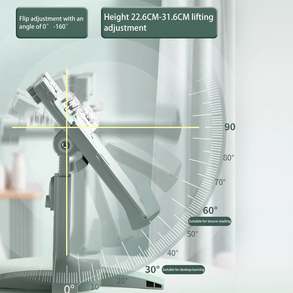 Adjustable book stand, equipped with a holder for books and tablets.
