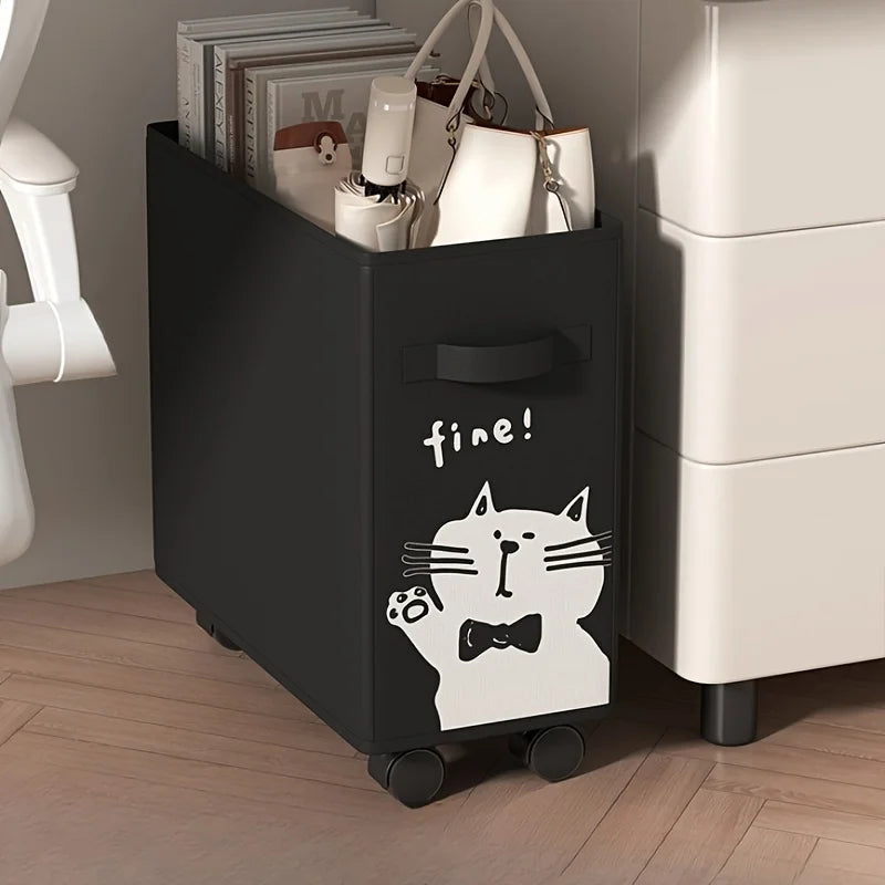 Foldable storage cart with wheels, under-desk organizer