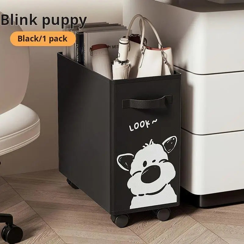 Foldable storage cart with wheels, under-desk organizer