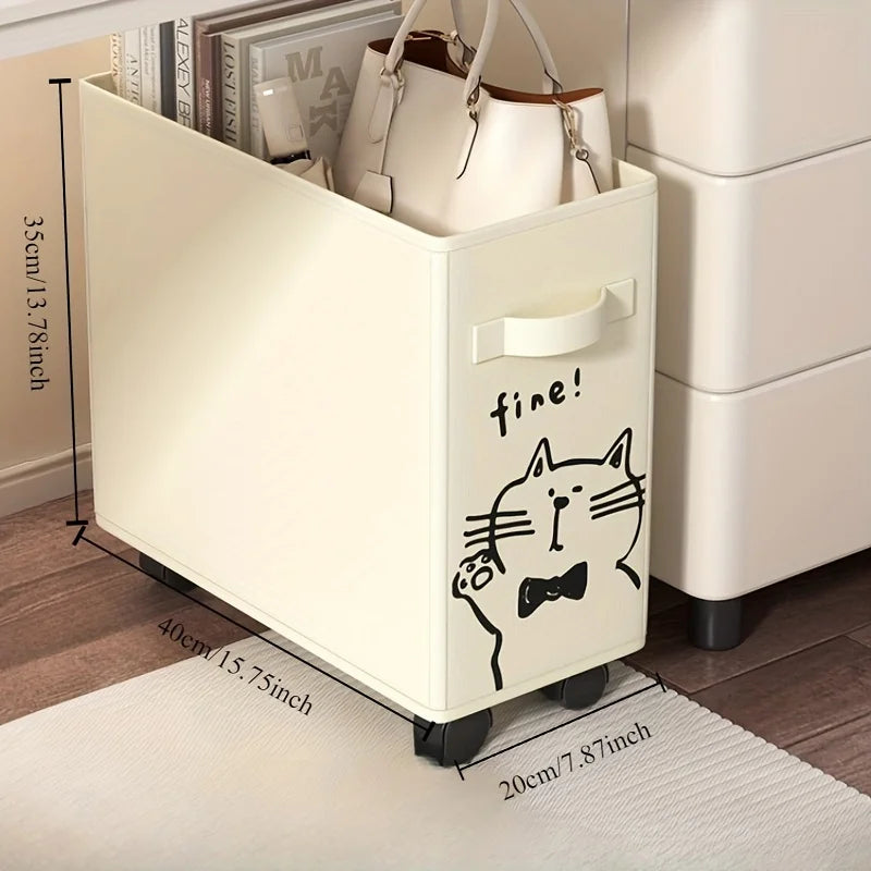 Foldable storage cart with wheels, under-desk organizer